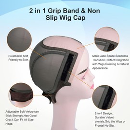Lace Silicone Wig Grip Cap for Women,Wig Cap with Grip Band Adjustable,Used for Lace Wigs and Single Top Wigs-Lace Grip Cap Let Your Wig Be Glueless (Brown, S)