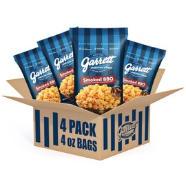 Garrett Popcorn Smoked BBQ, 4.0oz, 4 Bags,​ BBQ Popcorn, Gluten Free, Savory Snack, Popped Pop Corn Bags