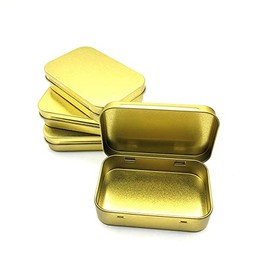 AKOAK 4 Pcs 3.7 x 2.4 x 0.8 Inches Rectangular Empty Hinged Tins Box Containers for First Aid Kit,Survival Kits,Storage,Herbs,Pills,Crafts and More (Champagne gold)