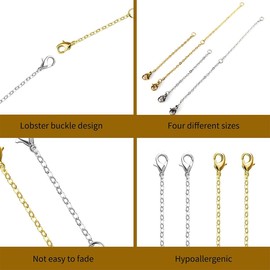 4PCS Necklace Extender Silver, 2/4/6/8 Inches Necklace Clasp Extender, Bracelet Extension Chain, Stainless Steel Necklace Extender, for Necklaces Bracelets Jewelry Making Women Men