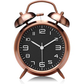 Jisile Double Bell Alarm Clock with Night Light, Retro Children's Alarm Clock Analogue with Large Dial of 4 Inches, No Ticking, Silent School Gift (Brown)