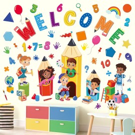 wondever Reading Corner Kids Pencils Wall Stickers Equality Theme Numbers Shapes Peel and Stick Wall Art Decals for Classroom Playroom Kids Room