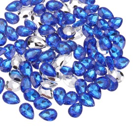 MECCANIXITY 100Pcs 10 x 14 mm Teardrop Rhinestones Acrylic Pointed Back Rhinestone Beads Gems for Jewelry Making Costume Crystal Embellishments Crafts, Dark Blue