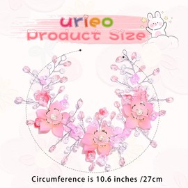 Urieo Pink Flower Girl Headpiece Crystal Princess Headband Wedding Floral Hair Accessories for Women and Girls