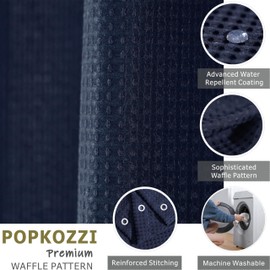 Popkozzi Navy Blue Waffle Shower Curtain: Heavy Duty Textured Fabric Shower Curtains for Bathroom - 256 GSM Water Repellent Washable Thick Polyester Cloth Bath Curtain - 72x72