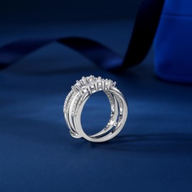 VYVAO Moissanite Rings, Enhancer Guard Engagement Rings for Women 2 Row 5Stone Lab Created Diamond Wedding Bands S925 Sterling Silver 18K White Gold Plated Rings for Wife Her (8)