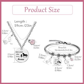Horse Bracelet for Girls, Horse Gifts for Girls, 26 Initial Letters Horse Pendant Necklace Jewellery, Silver Girls and Horse Necklace for Girls, Horsey Things for Girls Horse Lovers (G)