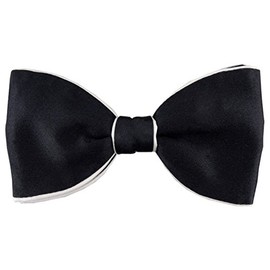 Pre-tied self-tie satin royale double in plain - bow tie 100% silk, Black-Midnight Blue-White