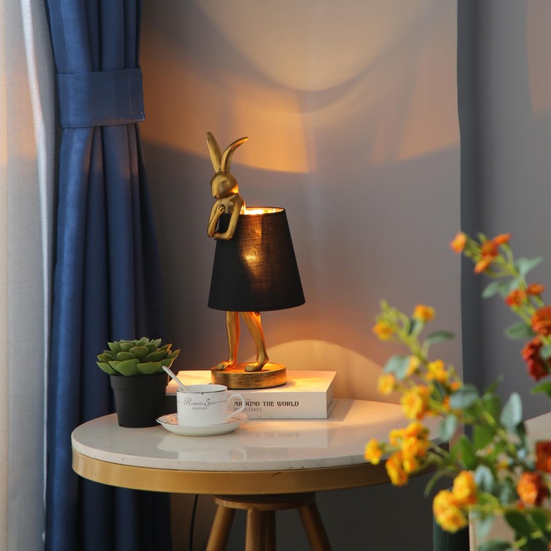LED Bunny Table Lamp, Resin Animal Rabbit Desk Light with