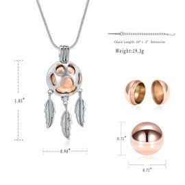 Hearbeingt Pet Cremation Jewelry for Ashes for Women Urn Necklace Dream Catcher Urn Pendant Dog Cat Ashes Keepsake Memorial Jewelry Ash Holder, Stainless Steel, No Gemstone