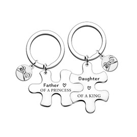 QMVMV Father and Daughter Keyring Fathers Day Gift for Dad, Father of a Princess Daughter of a King Keyring, Dad and Daughter Gifts Christmas Birthday Gifts for Dad Daughter