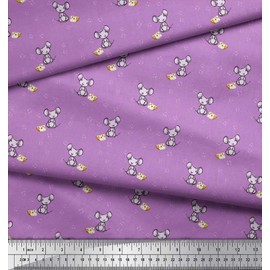 Soimoi Purple Rayon Fabric Footprint,Cheese & Rat Kids Print Sewing Fabric BTY 56 Inch Wide