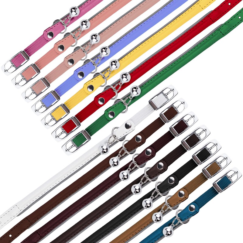 OOPSDOGGY Rolled Leather Cat Collar with Bell, Reflective Kitten Collars
