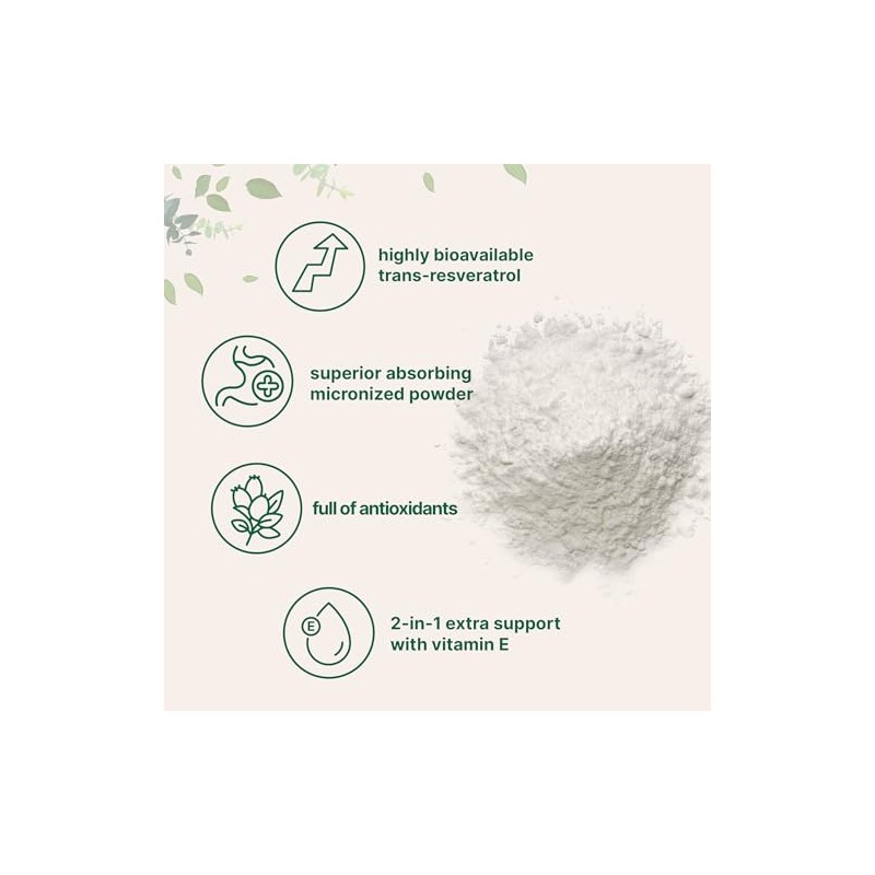 Pure Trans-Resveratrol Powder with Natural Vitamin E, 5 Ounce, 2