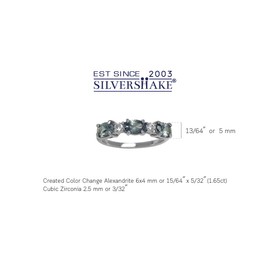 Silvershake 3 Stone Simulated Color Change Alexandrite and White Cubic Zirconia 925 Sterling Silver Ring June Gemstone Birthstone Size 11.5