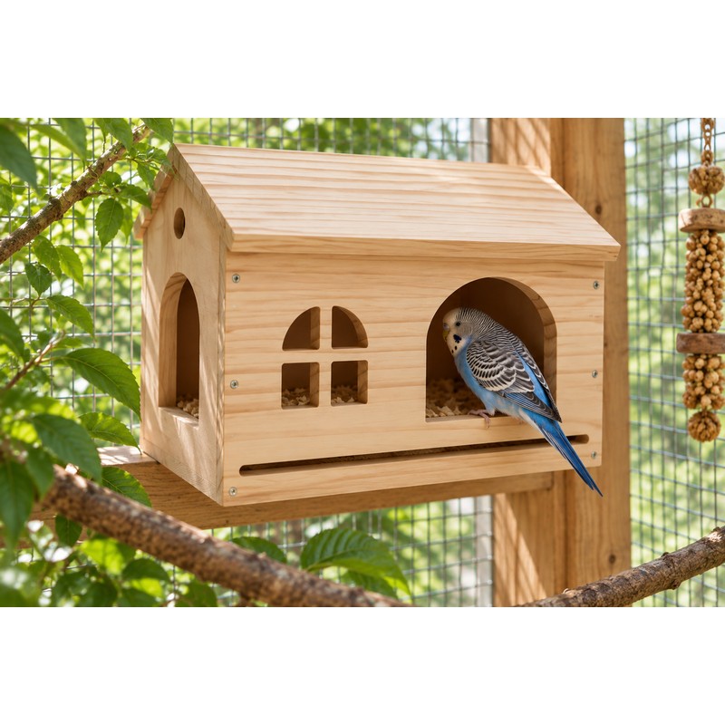 Wooden Bird House for Small Birds – Removable Bottom Net,