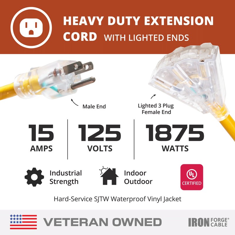 Iron Forge Cable 50 Foot Lighted Outdoor Extension Cord with