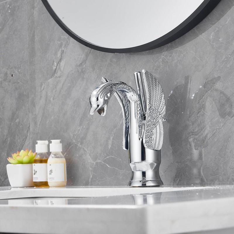 GGStudy Chrome Bathroom Faucet Swan Shape Single Handle One Hole