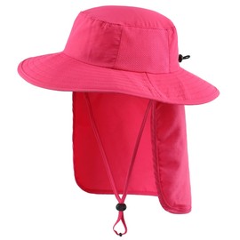 Magracy Kids Boys UPF50+ Sun hat Neck Flap Summer Outdoor Wide Brim Sun Protection Hat Hot Pink