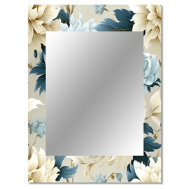 DesignQ Metropolitan Poppy Mosaic Floral Wall Mirror, Printed White Wall Mirror, Traditional Bathroom Wall Mirror, Decorative Floral Mirror - 30x40 Inches