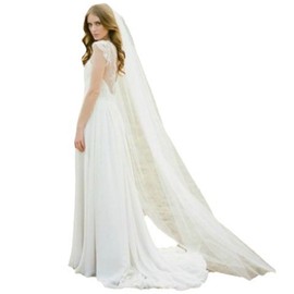 Funyrich 1 Tier Bridal Wedding Veil 118" Cathedral Bride Veils with Comb and Cut Edge