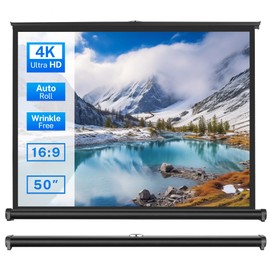 50 inch Small Projector Screen, Goldengrainv Retractable Pull Up Screen, Floor Projector Screen, 16:9 4K Portable Screen for Projector, Roll Down Movie Screen for Gaming Indoor, Mini White Screen