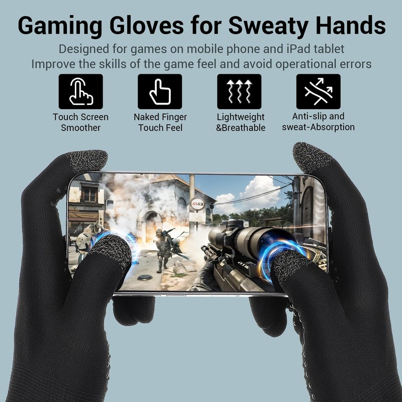 Ptwola Ultra-Thin Mobile Gaming Gloves Touchscreen Gaming Gloves Anti-Sweat Mobile