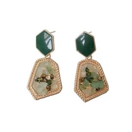 QLUYCKW Gemstone Oil Painting Hypoallergenic Earrings Retro Palace emerald Light luxury Dangle Drop Earrings for Women Mother Day Gift (Green)