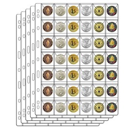 42-Pocket Coin Pages for Collectors, Standard 9-Hole Coin Collection Pages fit Most Binder, Coin Collecting Supplies, Coin Sleeves for Coin, Stamp, Badges etc (42 Pocket - 5 Sheets)