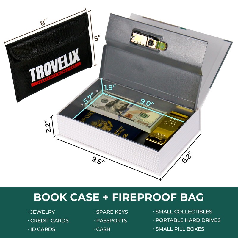 Book Safe with Combination Lock, Hidden Safe (9.5 x 6.2
