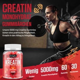 Joiavvy Joiavvy Creatin Monohydrat 5000mg Pro Portion, Gummib?rchen fr M?nner und Frauen, mit Taurin, Vitamin B6 und B12, Vegan, Beerengeschmack (60 Stck (2er Pack))