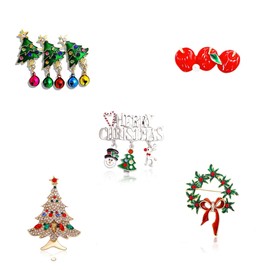 5 Pieces Christmas Xmas Rhinestone Brooch New Year Tree Star Pin Badge Brooch Memorabilia Gift Decorations