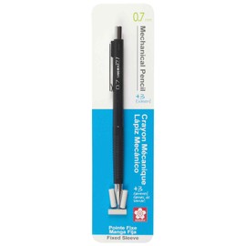 Sakura 50298 Mechanical Pencil Fixed Sleeve 0.7-mm with 3 Erasers, Black