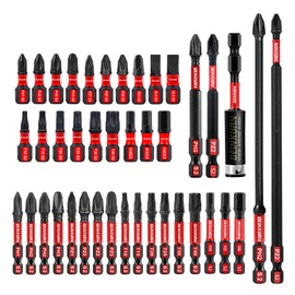 Geinxurn 41-Piece Impact Resistant Screwdriver Bit Set (PH, TX, PZ, SL, Hex), 1/4 Inch Hex Shank S2 Alloy Steel Bit Set with 75 mm Magnetic Bit Holder