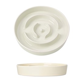 SPUNKYJUNKY Slow Feeder Ceramic Dog Bowls for Medium Breed 2 Pack Slow Down Eating Anti-Choking Dishes Slow Feeding for Fun Pet Bowl(21OZ Bowl*2,Cream White)