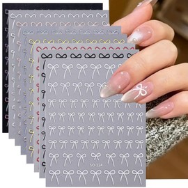 Bow Nail Art Stickers Cute Bow Nail Stickers for Nail Art 8PCS Colorful Bow Valentine Nail Decals 3D Self-Adhesive Bow-Knot Nail Supplies Nail Designs for Women Girls Acrylic Nail Manicure Accessories