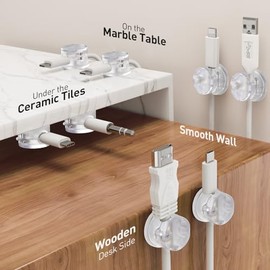 AGPTEK - Paquete de 8 clips magnéticos para cables, 360° de soporte de cable giratorio para mesita de noche, organizador de cables de computadora, gestión de cables adhesivos, cables de carga para el
