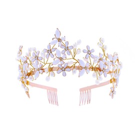 IYOU Butterfly Wedding Crown Gold Flower Bridal Headband Tiara Pearl Communion Hair Accessories for Women and Girls