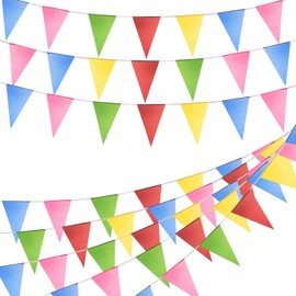 100 m Colourful Bunting, Waldspring Bunting Fabric, Colourful Banner with 150 Pieces Triangle Flags, Bunting Outdoor, Multicoloured Bunting