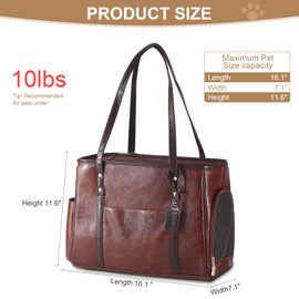 Bosnanller Fashion Dog Carrier Purse, Premium Leather Cat Carrier Bag, Airline Approved Soft Sided Pet Travel Tote Bag with Pockets Coffee