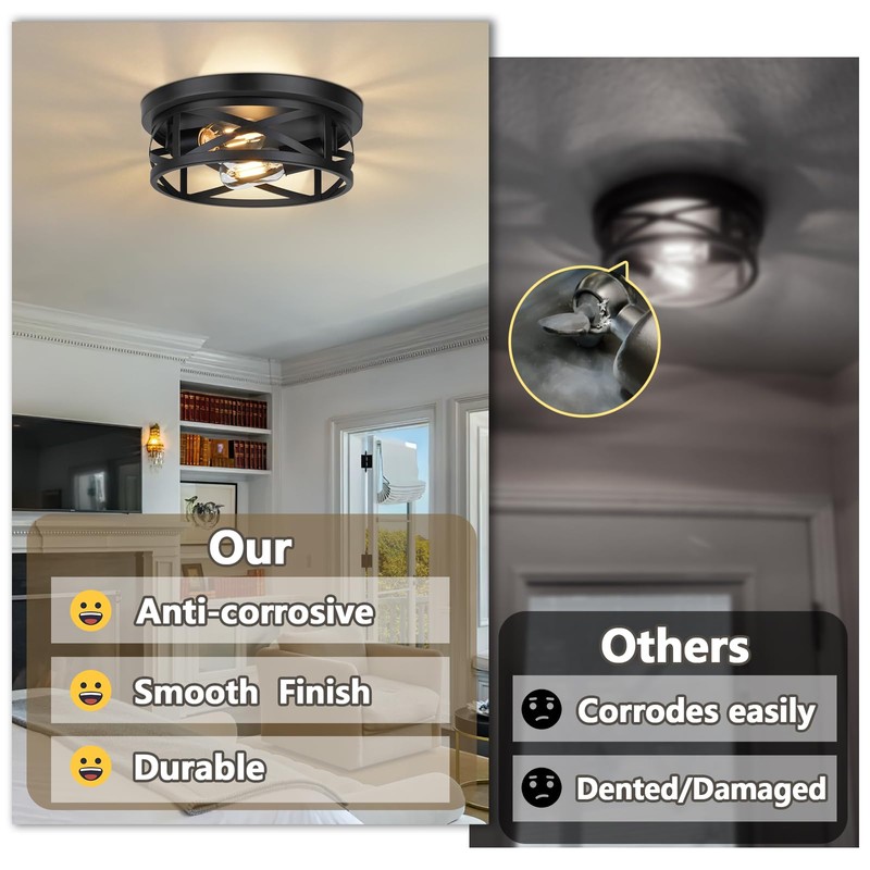 2-Light Flush Mount Ceiling Light Fixtures, 2-Pack Farmhouse Black Ceiling