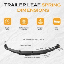 Magorfas Single Trailer Leaf Spring 4 Leaf Double Eye 1750 lbs Cap for 3500 lbs Axle Suspension & U-Bolt kit, 25-1/4" Length fits for SW4B - Set 2