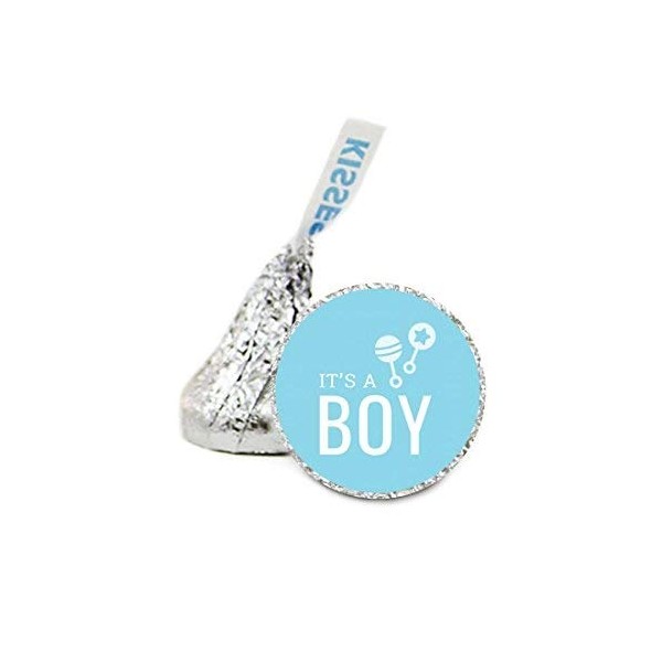 Andaz Press Baby Blue Chevron Boy Baby Shower Collection, It's a Boy Chocolate Drop Label Stickers, 216-Pack, Fits Kisses Party Favors