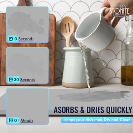 Stone Drying Mat for Kitchen Counter SET, Multi-Purpose Stone Drying Tray for Cups Dishes Bottles, Light Grey, 15.7"L x 11.8"W