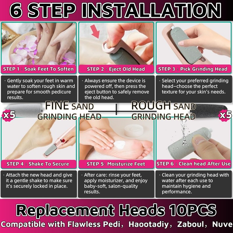 HUGJEPTTY 10 Pack Replacement Heads for Flawless Replacement Heads，Electric Feet