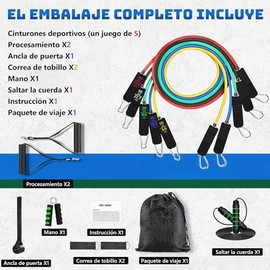 Ligas de Resistencia para Ejercicio11pcs Incluye 5 Bandas Apilables para Ejercicios con Asas, Correas para Tobillo y Accesorio de Anclaje para Puerta,