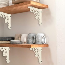 NACH Decorative Shelf Brackets, 4 Pack of 5 x 1.2 x 5 inch, Antique White Cast Iron Wall Shelf Brackets - Decorative Bookshelf Brackets - Victorian Style Shelf Bracket