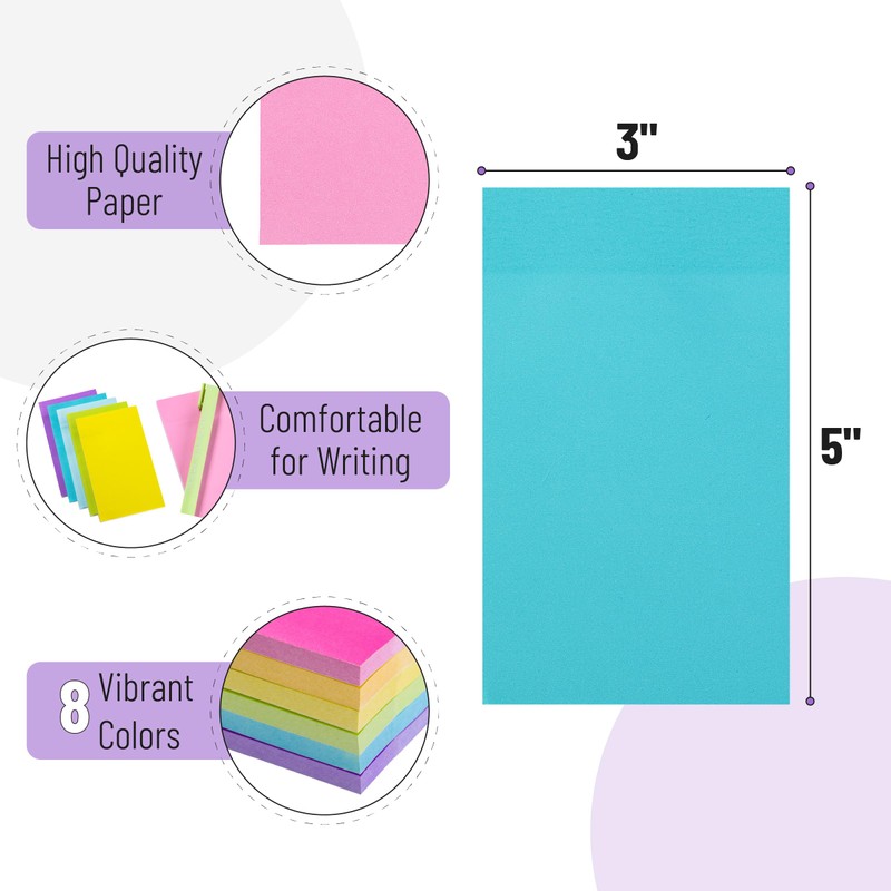 Mr. Pen- Sticky Notes, 3”x5”, 8 Pads, 640 Sheets, Colorful