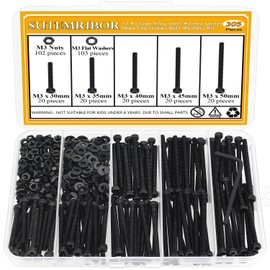 305 Pieces M3 x 30/35/40/45/50mm Hex Socket Head Cap Screws Nuts Washers Set Black, Sutemribor M3 Long Screws, M3 Black Screws Nuts Washers Assortment Kit, 12.9 Grade Alloy Steel, Fully Threaded