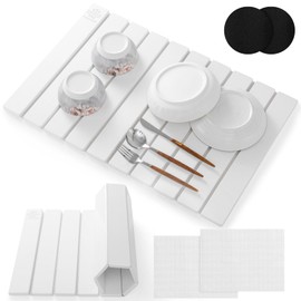 Large Foldable Stone Dish Drying Mat for Kitchen Counter 24"x16" Quick Dry Super Absorbent Diatomaceous Earth Non-Slip Eco-Friendly Perfect for Dishes Bottles Cups and Utensils Matches Any Countertop